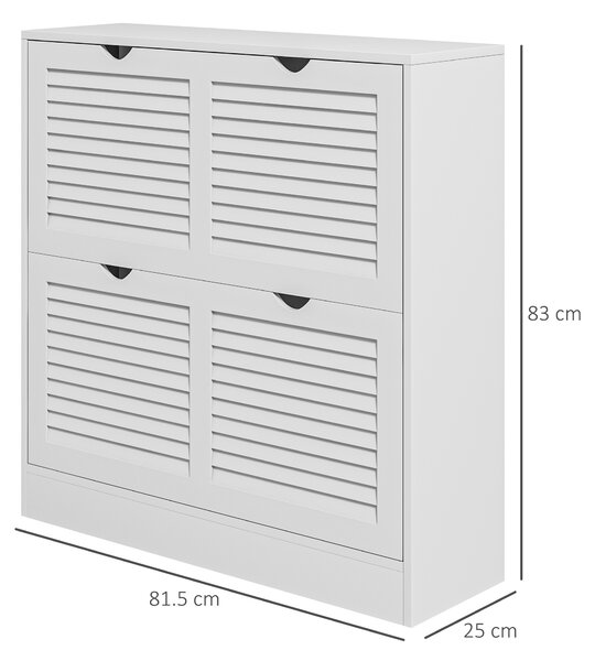 HOMCOM Mobile Scarpiera Salvaspazio in Legno per 16 Paia di Scarpe con 2 Ante a Ribalta, 81.5x25x83cm, Bianco|Aosom