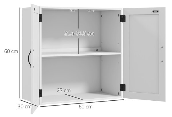 Kleankin Armadietto Pensile Bagno in Legno Stile Country con Ripiano Regolabile, 60x30x60cm, Bianco|Aosom