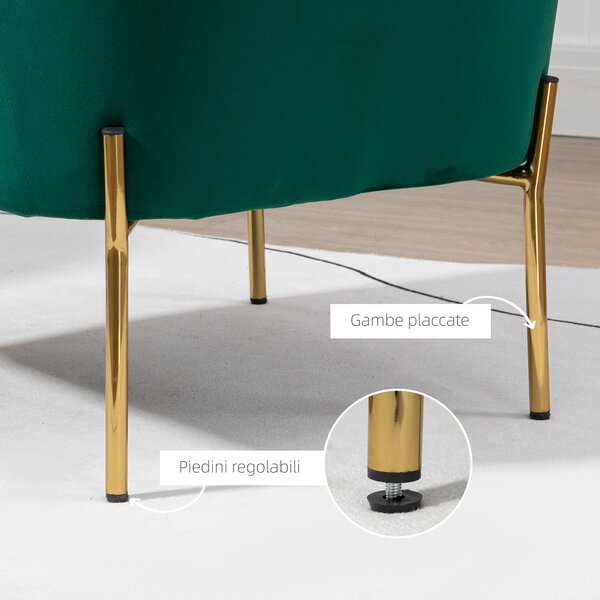 HOMCOM Poltrona con Gambe in Acciaio, Sedia da Letto in Tessuto Effetto Velluto, 62x69x75 cm, Verde | Aosom Italy