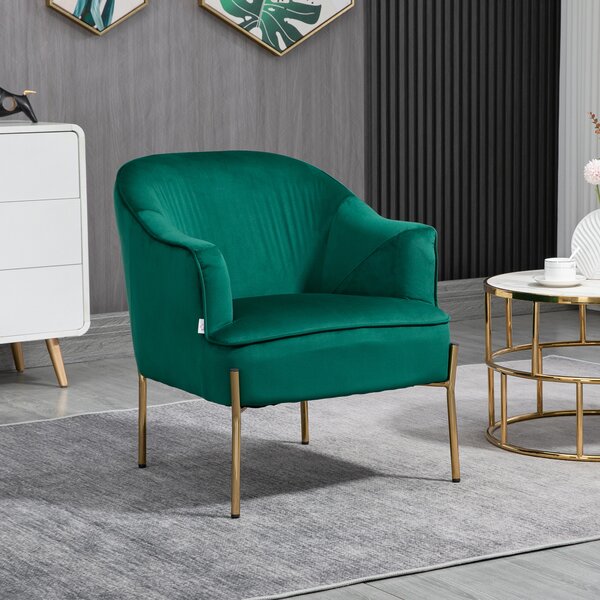 HOMCOM Poltrona con Gambe in Acciaio, Sedia da Letto in Tessuto Effetto Velluto, 62x69x75 cm, Verde | Aosom Italy
