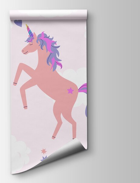 Carta da parati Unicorno con arcobaleni e stelle, Carta da parati gli unicorni, Carta da parati popolare, w02671 - Tapeko.it