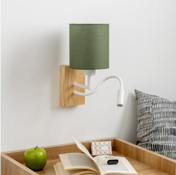 Brilagi - Applique a LED NUBILA WOOD 1xE27/25W/230V + LED/3W quercia/verde