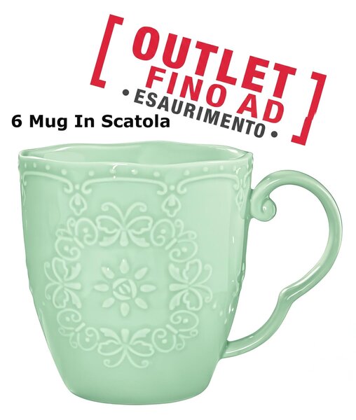 Mug in porcellana colorata a rilievo confezione da 6 Pezzi Dimensioni 8 x 15,5 cm -Ml 300 colore verde