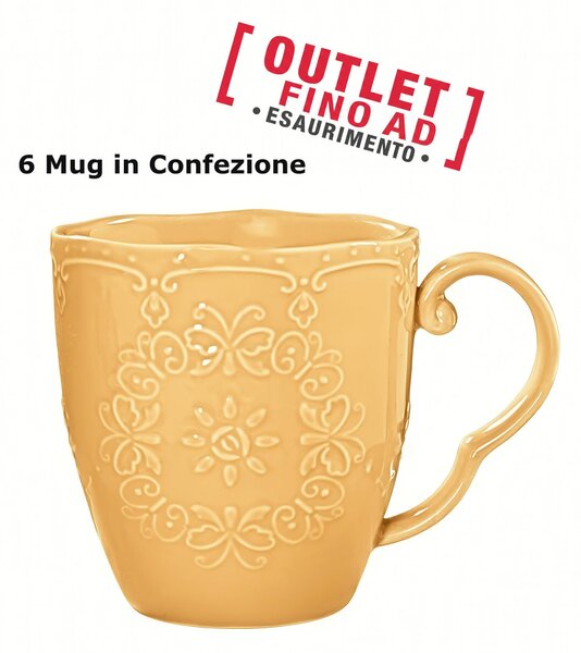 Mug in porcellana colorata a rilievo confezione da 6 Pezzi Dimensioni 8 x 15,5 cm -Ml 300 colore Pesca