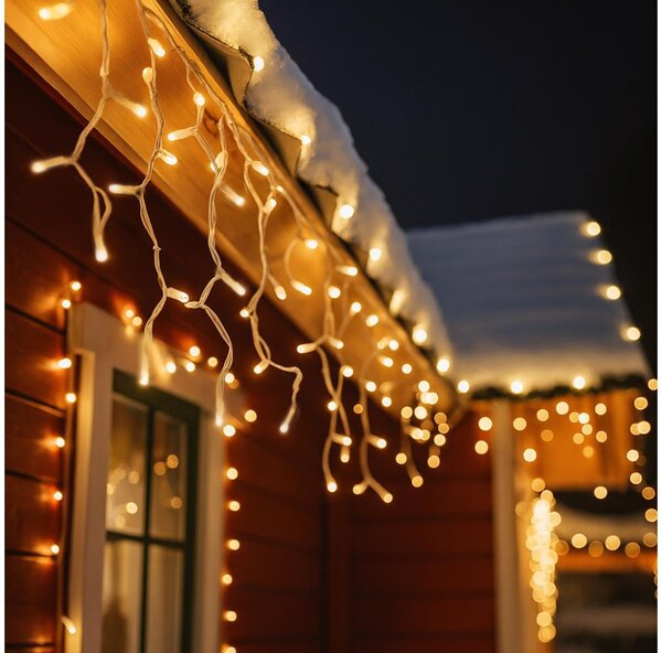 Brilagi - Catena luminosa LED per esterni, 360 LED / 8 modalità, 14 m, IP44, bianco caldo, effetto ghiaccioli
