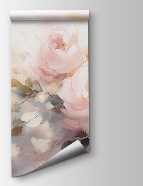 Carta da parati Pittura di fiori su una superficie bianca, Carta da parati Rose, Carta da parati popolare, w08590 - Tapeko.it