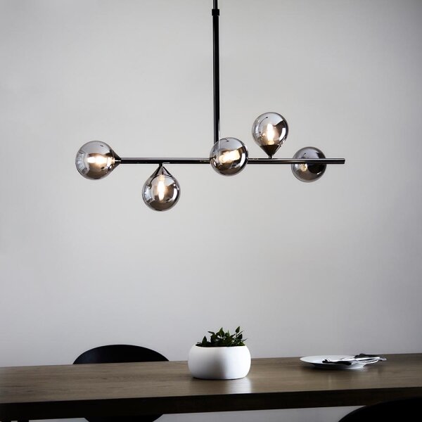Endon 101348 - Lampadario su asta OTIS 5xG9/3W/230V nero cromato/nero fumé