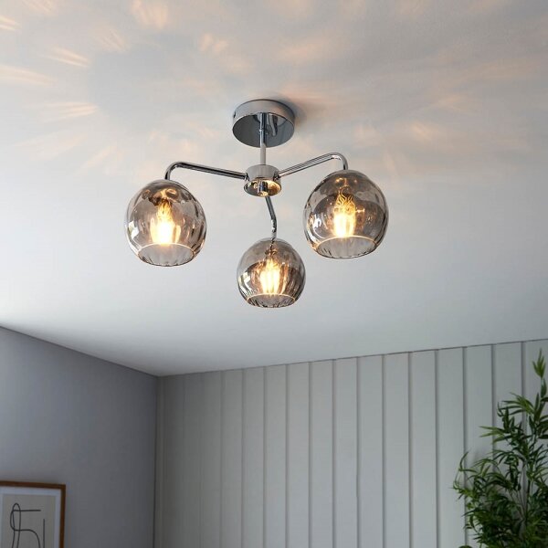 Endon 97971 - Plafoniera DIMPLE 3xE14/25W/230V cromo lucido/grigio fumé
