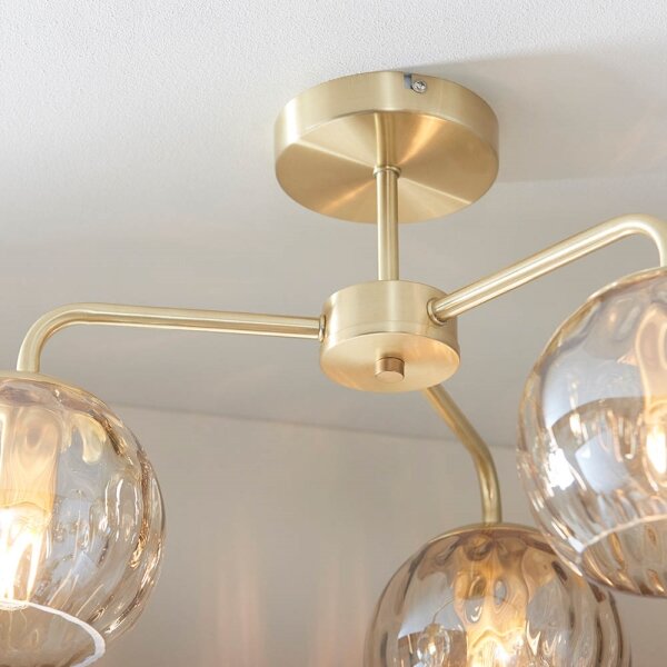 Endon 91968 - Lampadario a plafone DIMPLE 3xE14/25W/230V dorato/beige fumé
