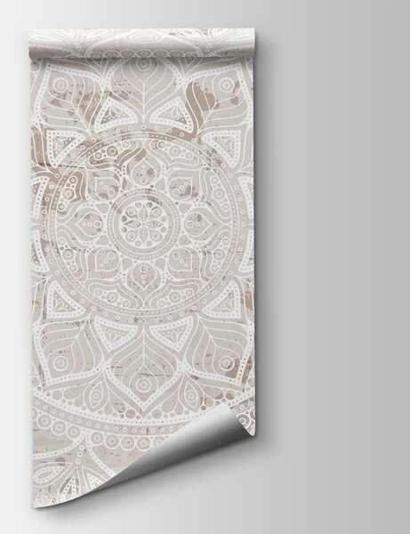 Carta da parati Mandala bianco su superficie marrone, Carta da parati popolare, Carta da parati popolare, w02693 - Tapeko.it