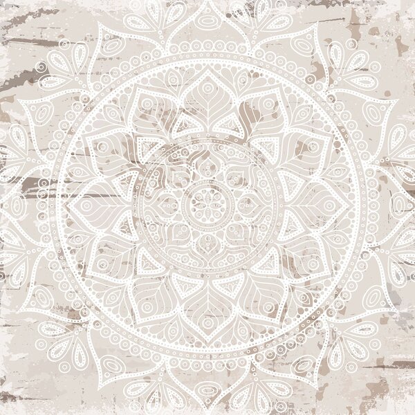 Carta da parati Mandala bianco su superficie marrone, Carta da parati popolare, Carta da parati popolare, w02693 - Tapeko.it
