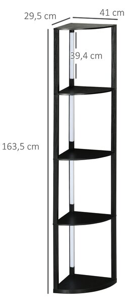 HOMCOM Lampada da Terra a Colonna in MDF con 4 Ripiani e Illuminazione a LED da 3000K, 41x29.5x163.5 cm, Nero|Aosom