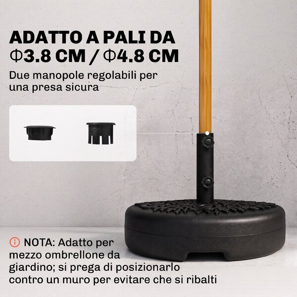 Outsunny Base per Ombrellone Semicircolare Riempibile con Sabbia o Acqua per Pali 38-48mm, Nero|Aosom