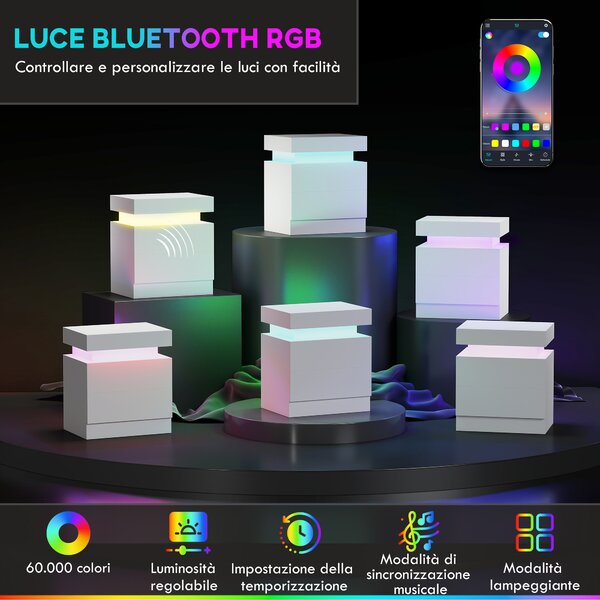 HOMCOM Comodino Moderno Multifunzionale con luce LED RGB e 2 cassetti, 4 Modalità di luce e 16 colori, 45x35x52cm, Bianco|Aosom Italy
