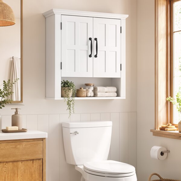 Homcom Mobiletto da Parete 2 Ante con Ripiano in Legno per Cucina Bagno, Bianco 60x19.8x58cm