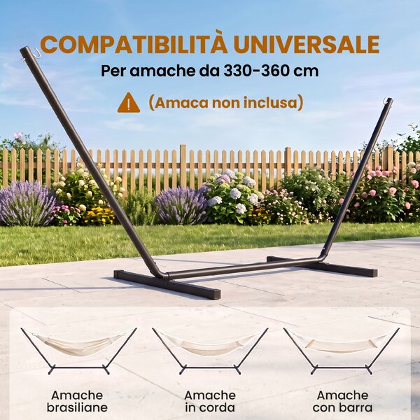 Outsunny Struttura Portante per Amaca Supporto Max. 120 Kg Metallo 360x92x115cm|Aosom