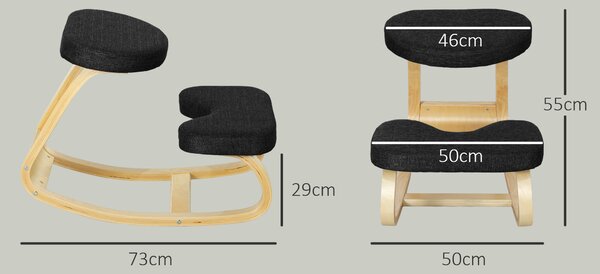 HOMCOM Sedia Inginocchiatoio con Movimento a Dondolo, in Tessuto Effetto Lino e Legno di Betulla, 50x73x55 cm, Nero