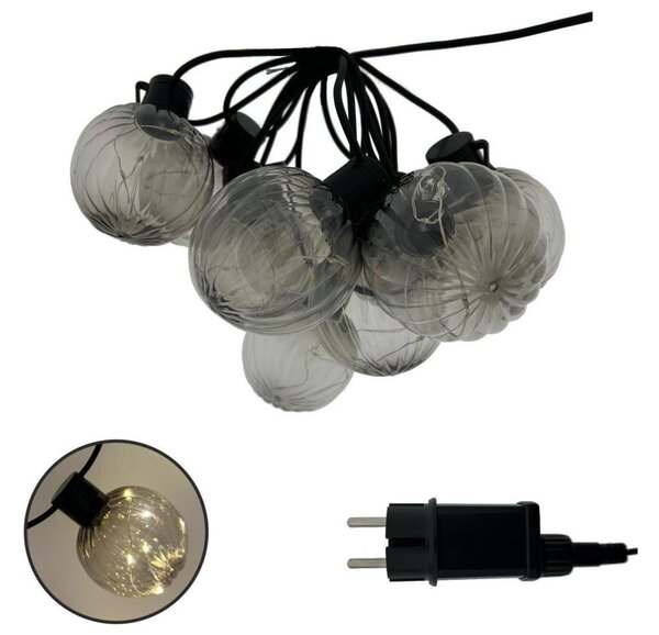 Catena luminosa decorativa LED per esterni 10xLED/0,15W/230V 6,8 m IP44 nero/fumé