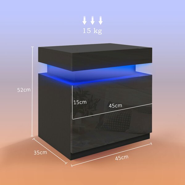 HOMCOM Comodino LED a 16 Colori e 4 Modalità con 2 Cassetti, in Legno, 45x35x52 cm, Nero | Aosom Italy