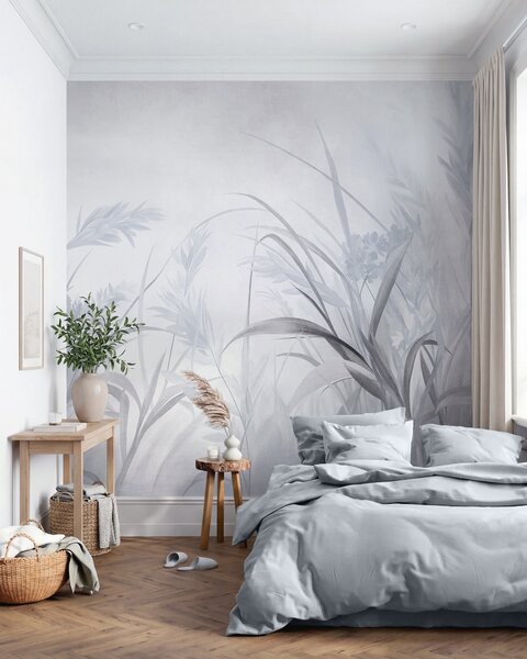 Carta da parati Erba alta e sottile e canne dai toni tenui e smorzati di blu e grigio, con una texture, Carta da parati Natura, w09981v2 : Uwalls.it