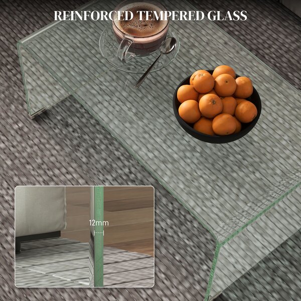 HOMCOM Tavolino in Vetro Temperato Moderno da Salotto con Design Monoblocco, 80x45x35 cm, Trasparente | Aosom Italy