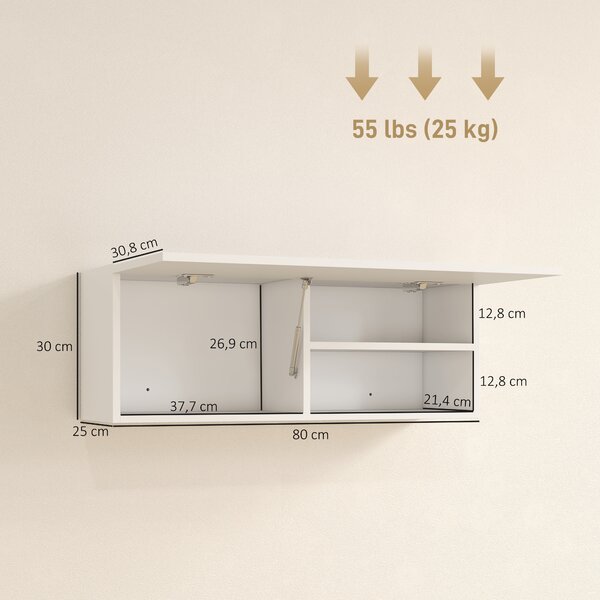 HOMCOM Mobiletto Bagno Pensile con Anta a Ribalta e Ripiani, 80x25x30 cm, Bianco | Aosom Italy