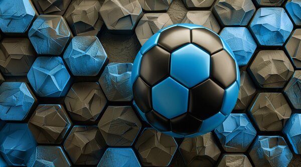 Carta da parati Grande pallone da calcio e nidi d'ape neri e blu, Carta da parati per gli adolescenti, Carta da parati Calcio, w08617 : Uwalls.it