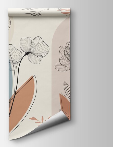Carta da parati Eleganza floreale in tonalità tenui, Carta da parati acquerello sul muro, Carta da parati popolare, w02754 - Tapeko.it