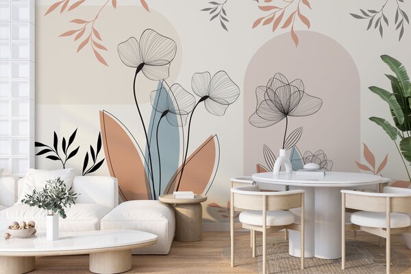 Carta da parati Fiori e rami in stile boho, Carta da parati Acquerello, w02754 : Uwalls.it