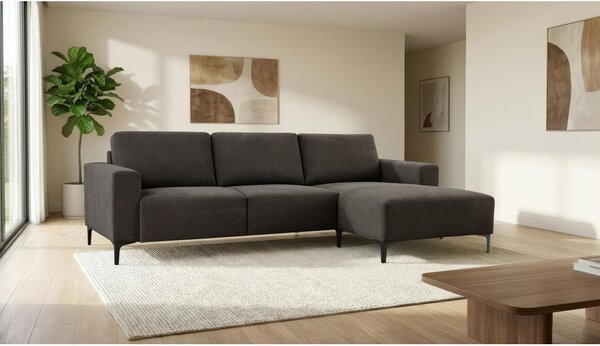 Divano angolare color antracite (con penisola a destra/con chaise lounge) con rivestimento in ciniglia Fabian – Scandic