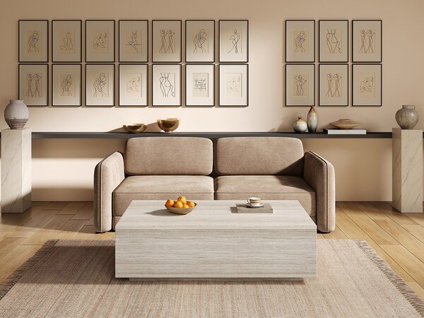Tavolino con 2 cassetti in MDF L120 cm Effetto travertino beige - ANTRIM