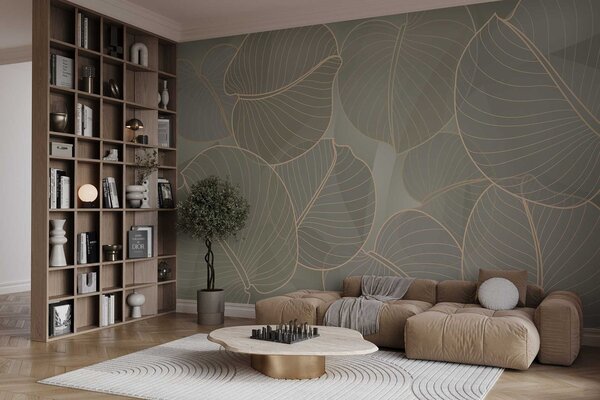 Carta da parati Foglie morbide dai colori rilassanti, Carta da parati Foglie di Palma, Carta da parati popolare, w02768 - Tapeko.it