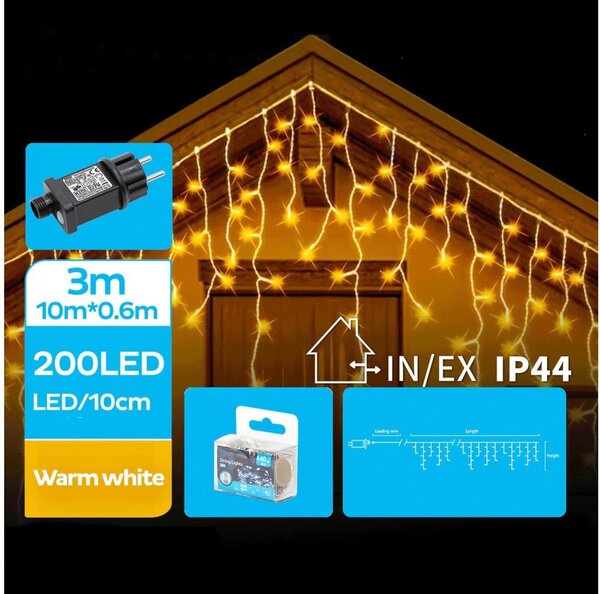 BRILAGI - Catena LED da esterno 200 LED/8 funzioni 13x0,6m IP44 bianco caldo