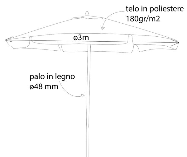 DOMINUS - ombrellone rotondo da giardino palo centrale in legno 3 m