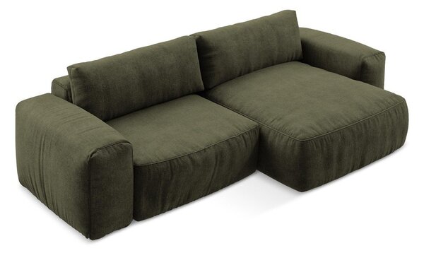 Divano angolare verde allungabile (con penisola a destra/con chaise lounge) con rivestimento in ciniglia Kuki – Makamii