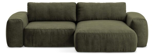 Divano angolare verde allungabile (con penisola a destra/con chaise lounge) con rivestimento in ciniglia Kuki – Makamii