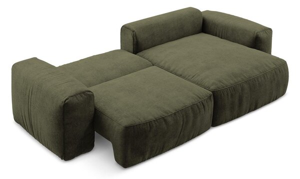 Divano angolare verde allungabile (con penisola a destra/con chaise lounge) con rivestimento in ciniglia Kuki – Makamii