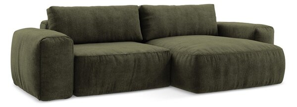 Divano angolare verde allungabile (con penisola a destra/con chaise lounge) con rivestimento in ciniglia Kuki – Makamii
