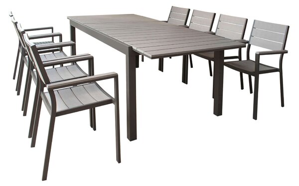 TRIUMPHUS - set tavolo in alluminio e polywood cm 180/240 x 100 x 73 h con 8 poltrone Xanthus