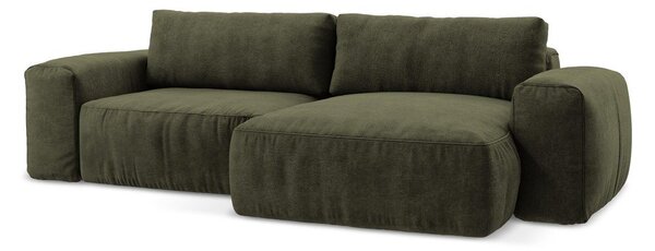 Divano angolare verde allungabile (con penisola a destra/con chaise lounge) con rivestimento in ciniglia Kuki – Makamii