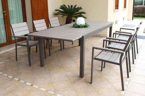 TRIUMPHUS - set tavolo in alluminio e polywood cm 180/240 x 100 x 73 h con 6 poltrone Xanthus