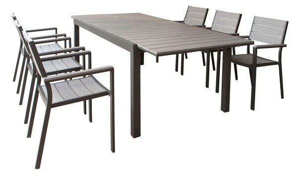 TRIUMPHUS - set tavolo in alluminio e polywood cm 180/240 x 100 x 73 h con 6 poltrone Xanthus