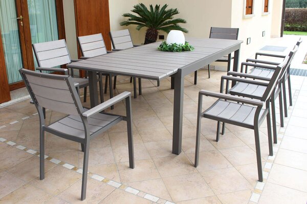 TRIUMPHUS - set tavolo in alluminio e polywood cm 180/240 x 100 x 73 h con 8 poltrone Xanthus