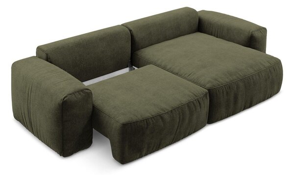 Divano angolare verde allungabile (con penisola a destra/con chaise lounge) con rivestimento in ciniglia Kuki – Makamii