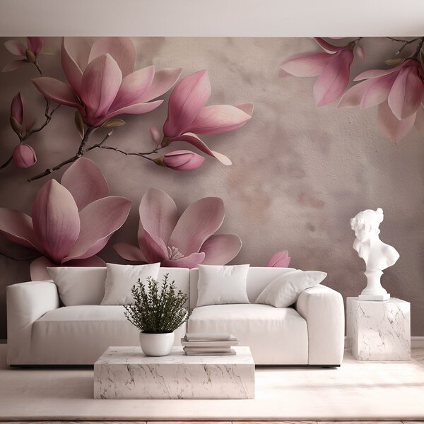 Carta da parati Delicate magnolie rosa su un muro di cemento, Carta da parati Floreale, w08636 : Uwalls.it