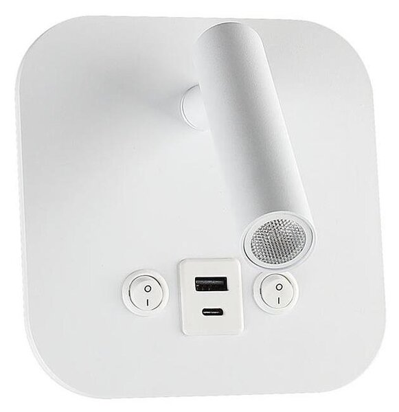 Spot da parete LED con porta USB, 8W, 230V, 3000K, bianco