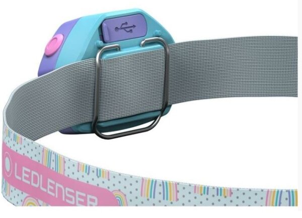 Ledlenser KIDLED4R RAINBOW-LED Lampada frontale LED ricaricabile per bambini, dimmerabile, IPX4, 40 lm, 18 ore, viola
