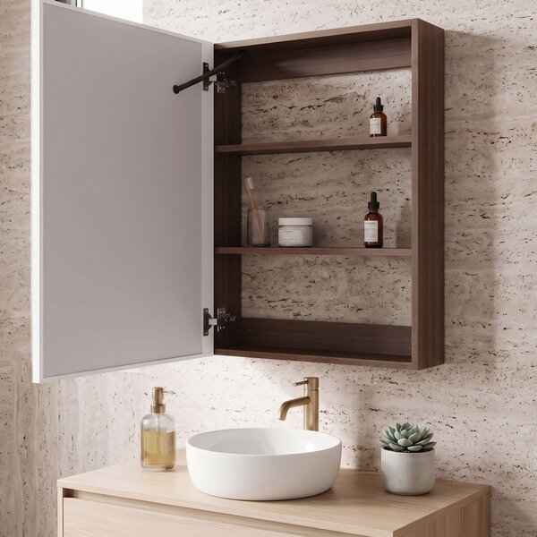 Armadietto con specchio LED Rea Zenit Brown 70x50cm