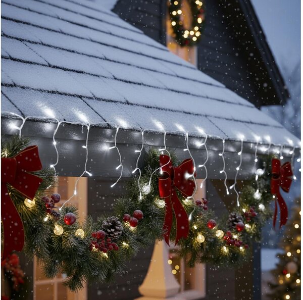 Brilagi - Catena LED per esterni, 200 LED, 8 funzioni, 13 m, IP44, bianco freddo