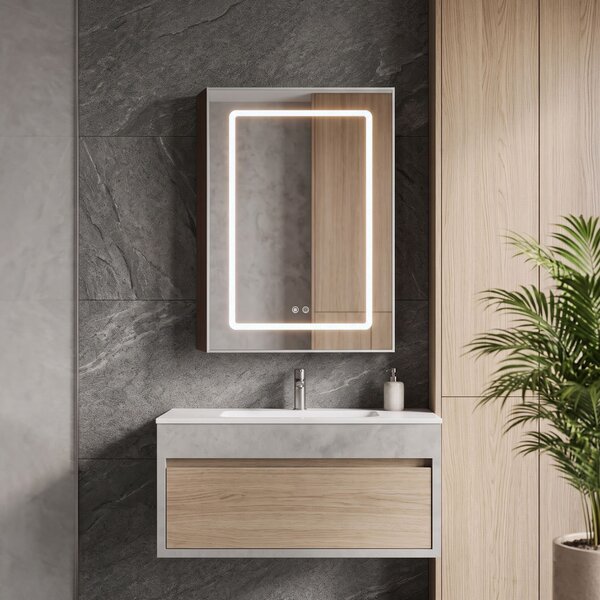 Armadietto con specchio LED Rea Zenit Brown 70x50cm